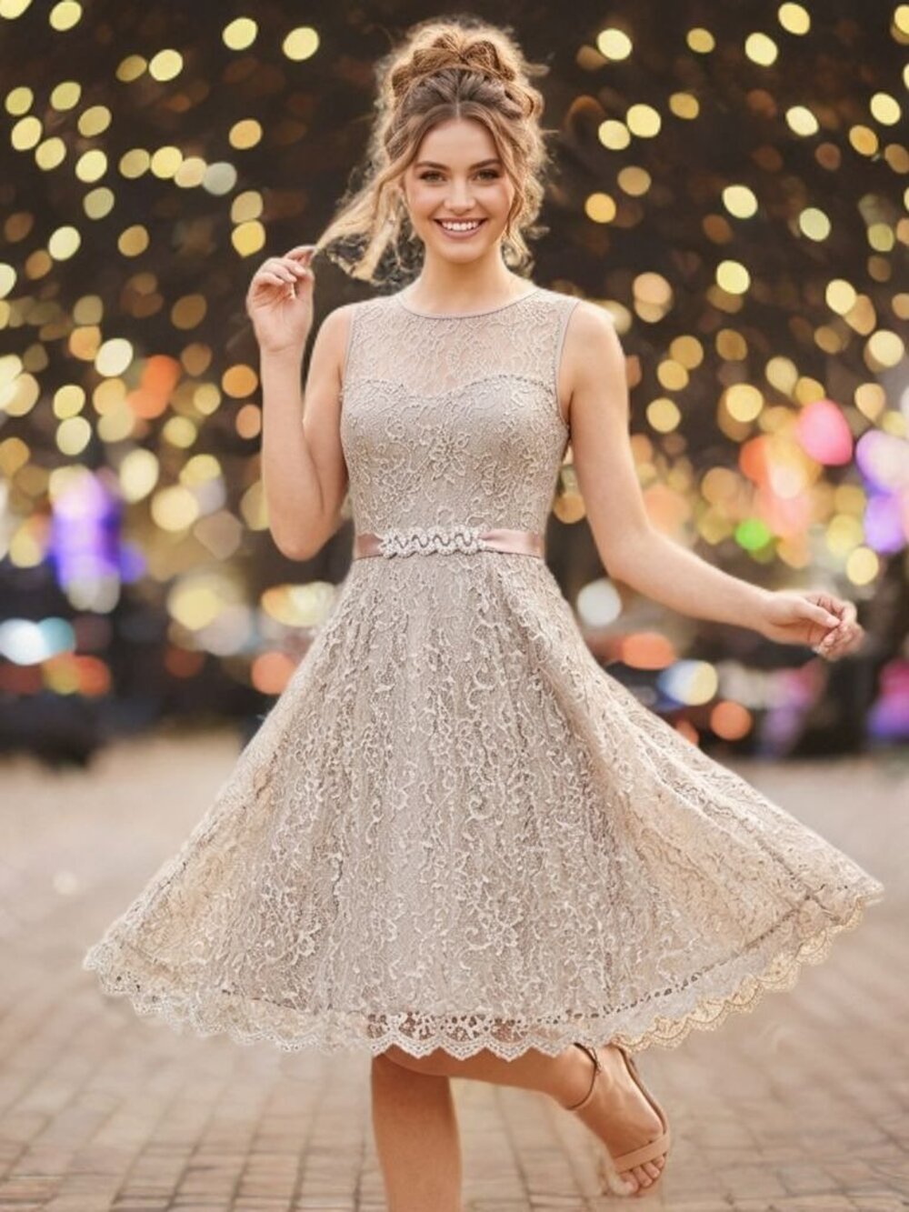 CACHE Floral Lace Fit & Flare Midi Dress Sleeveless Cocktail Party Prom Spring